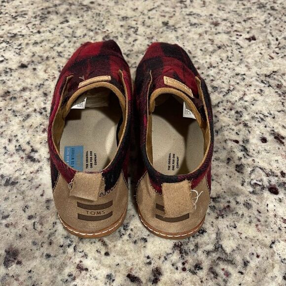 Toms Womens Plaid Felt On Leather Flannel Mid Top Bota Boots Red Black Size 8 - Picture 5 of 8